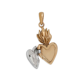 Mixed Metal Silver Heart Locket with Bronze Flame open view