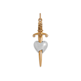 Bronze Sword Through Sterling Silver Heart Charm 39x11mm