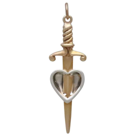 Bronze Sword Through Sterling Silver Heart Charm Back View