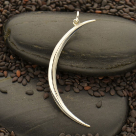 Sterling Silver Skinny Ridged Moon Pendant 43x17mm