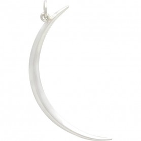 Sterling Silver Skinny Ridged Moon Pendant 43x17mm