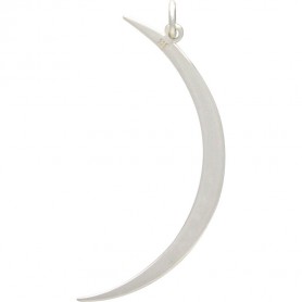Sterling Silver Skinny Ridged Moon Pendant 43x17mm
