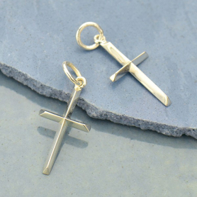 Sterling Silver Cross Charm with Raised Ridges 23x10mm