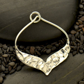 Silver Arabesque Pendant w Hammer Texture on Bottom 32x25mm