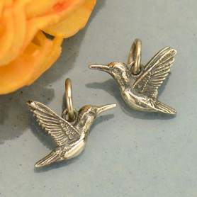 Sterling Silver 3D Hummingbird Charm 9x14mm