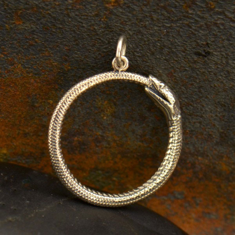 Sterling Silver Ouroboros Snake Pendant 26x21mm