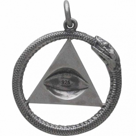 Sterling Silver All Seeing Eye and Ouroboros Pendant 26x21mm