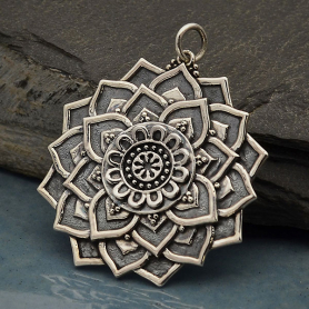 Sterling Silver Lotus Mandala Pendant 34x29mm