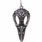 Silver Raven Skull Charm with Scroll Carving 28x11mm