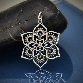 Sterling Silver Openwork Lotus Mandala Pendant 31x22mm