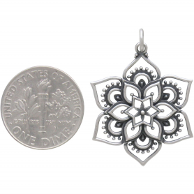 Sterling Silver Openwork Lotus Mandala Pendant 31x22mm