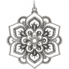 Sterling Silver Openwork Lotus Mandala Pendant 37x30mm