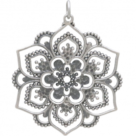 Sterling Silver Openwork Lotus Mandala Pendant 37x30mm