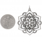 Sterling Silver Openwork Lotus Mandala Pendant 37x30mm