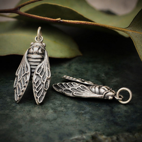 Sterling Silver Cicada Charm 28x11mm
