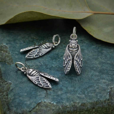 Sterling Silver Small Cicada Charm 21x8mm
