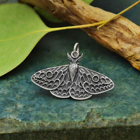 Sterling Silver Dimensional Moth Charm 21x30mm