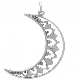 Sterling Silver Mandala Moon Pendant 36x22mm