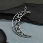 Sterling Silver Mandala Moon Pendant 36x22mm