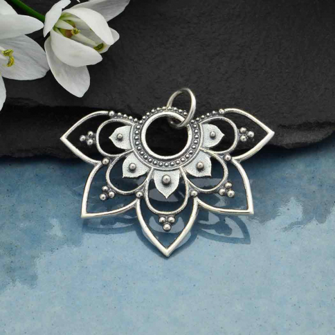 Sterling Silver Openwork Half Mandala Pendant 25x30mm