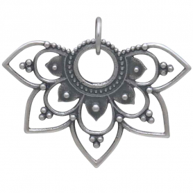 Sterling Silver Openwork Half Mandala Pendant 25x30mm