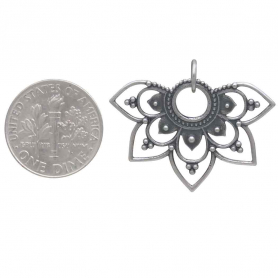 Sterling Silver Openwork Half Mandala Pendant 25x30mm