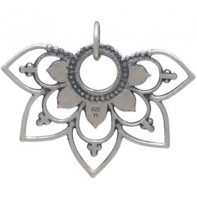 Sterling Silver Openwork Half Mandala Pendant 25x30mm