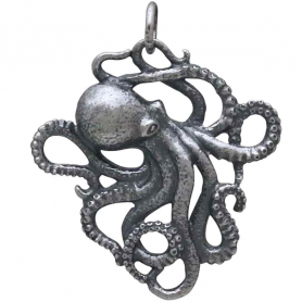 Sterling Silver Detailed Octopus Charm 28x24mm