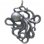 Sterling Silver Detailed Octopus Charm 28x24mm