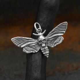 Sterling Silver Deaths Head Moth Pendant with Skull 19x30mm
