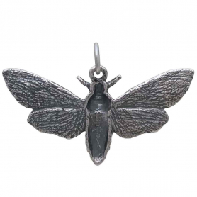 Sterling Silver Death Heads Moth Pendant with Skull 19x30mm