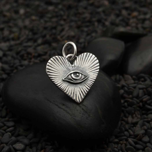 Sterling Silver Eye in Radiant Heart Charm 17x15mm