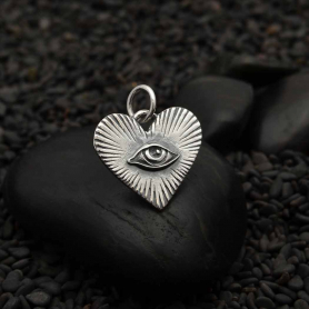 Sterling Silver Eye in Radiant Heart Charm 17x15mm