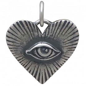 Sterling Silver Eye in Radiant Heart Charm 17x15mm