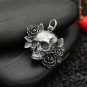 Sterling Silver Skull and Roses Pendant 22x19mm
