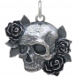 Sterling Silver Skull and Roses Pendant 22x19mm