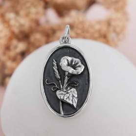 Silver Morning Glory Charm - September Birthflower 25x13mm