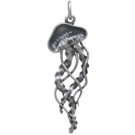 Sterling Silver Detailed Jellyfish Pendant 35x11mm back view