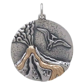 Sterling Silver Volcano Charm with Bronze Lava Front View