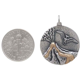 Sterling Silver Volcano Charm with Bronze Lava with Dime