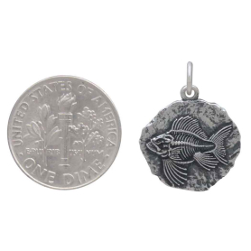 Sterling Silver Angler Fish Fossil Pendant with Dime