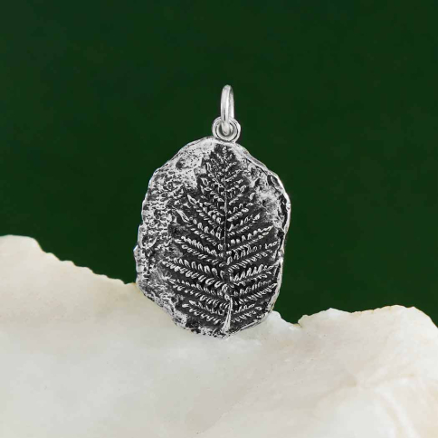 Sterling Silver Fern Fossil Pendant 26x15mm