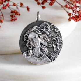 Sterling Silver Birth of Venus Portrait Pendant 30x25mm