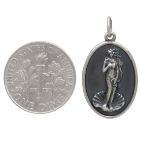 Sterling Silver Birth of Venus Figure on Oval Charm with Dime