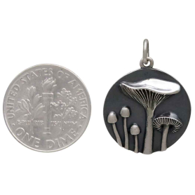 Sterling Silver Five Mushrooms Charm with Dime
