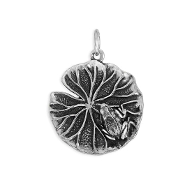 Sterling Silver Frog on Lilypad Charm 24x19mm