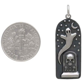 Sterling Silver Ghost in Graveyard Charm with Dime