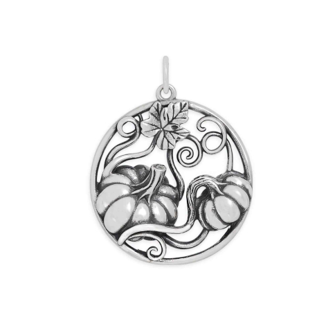 Nina Designs Sterling Silver Pumpkins with Vine Pendant 28x22mm