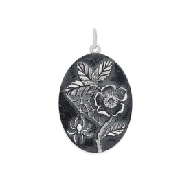 Sterling Silver Wild Rose and Spider Pendant 30x18mm