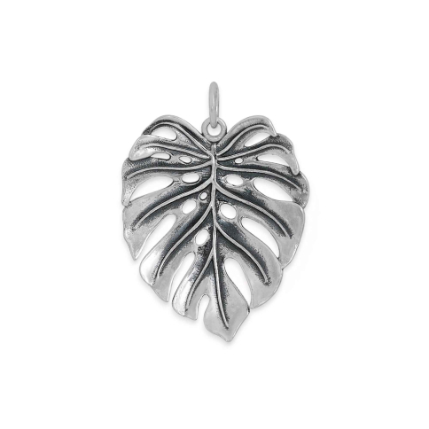 Sterling Silver Dimensional Monstera Leaf Charm 28x20mm